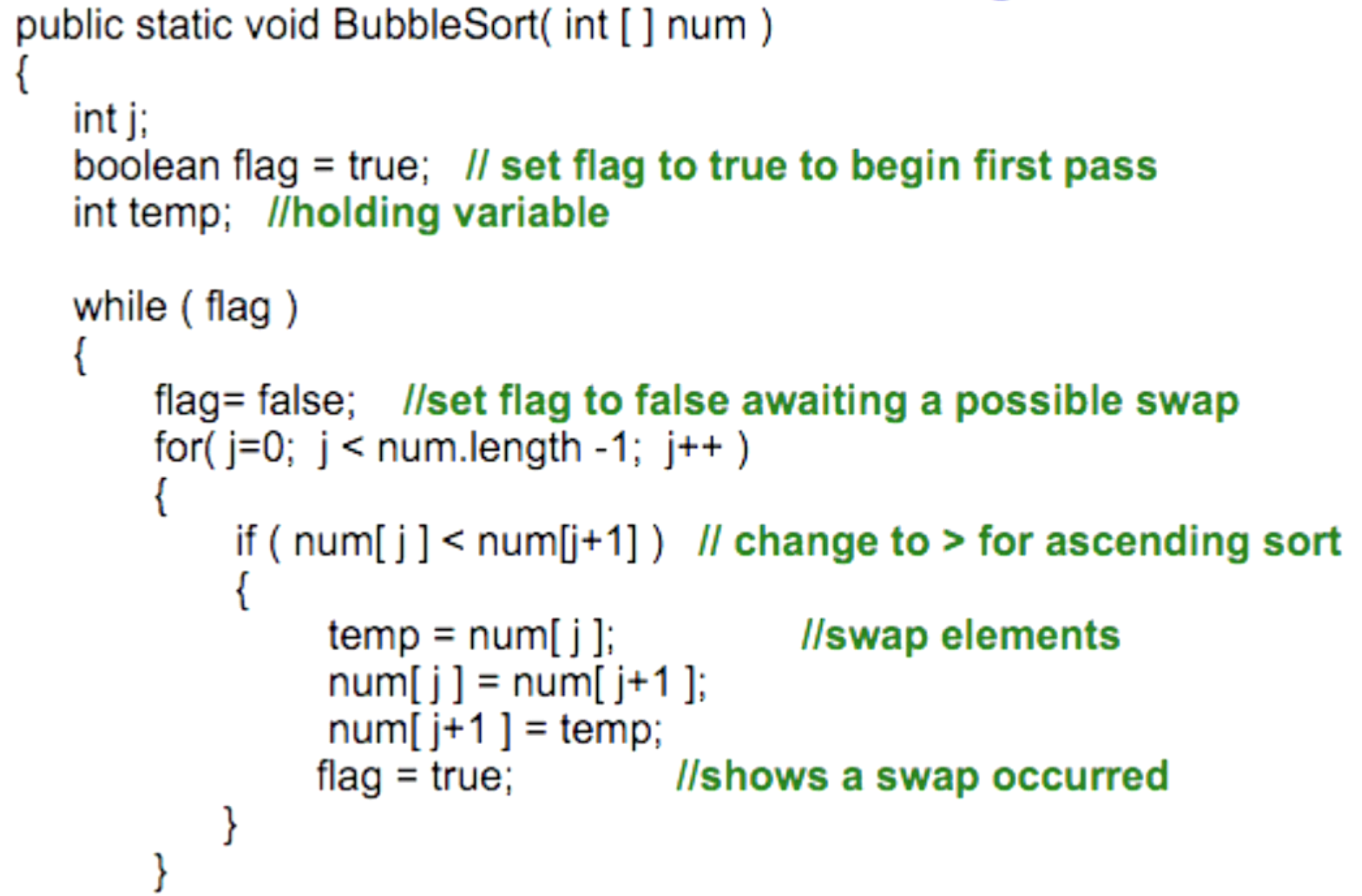 Bubble sort in Java